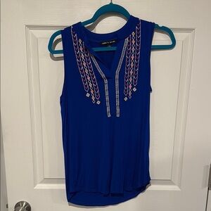 Crown & Ivy Blue Embroidered Women's Top